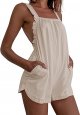 Short Overalls for Women Cotton Sleeveless Straps Ruffle Bib Jumpsuits Rompers with Pockets