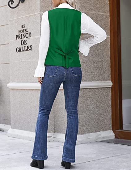 Womens Casual Suit Vest Fully Lined 4 Button V-Neck Vests Waistcoat with Pockets