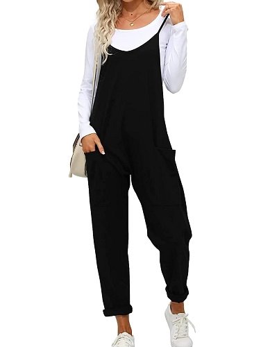 Women's Casual Jumpsuits Summer Sleeveless Romper Overalls Strap Loose Spaghetti Strap Jumpsuit With Pockets