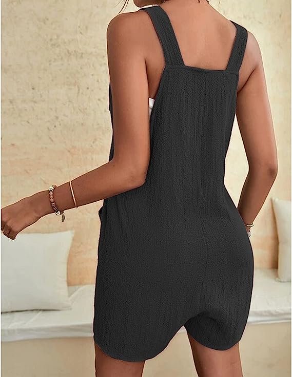 Women's Casual Loose Sleeveless Jumpsuit Shorts Linen Adjustable Knot Strap Short Overalls Pocketed