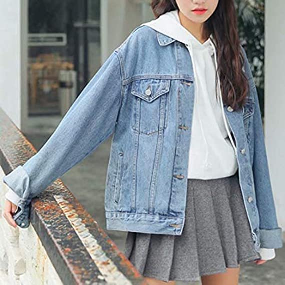 Women's Boyfriend Denim Jackets Long Sleeve Loose Jean Coats