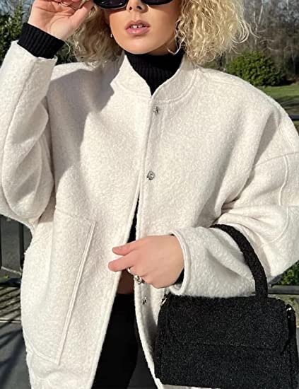 Women's oversized wool blend jacket with buckle pocket