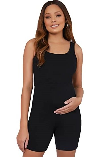 Women's Maternity Scoop Neck Tank Romper Summer Shorts Jumpsuit