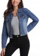 Women’s Frayed Washed Button Up Cropped Denim Jacket