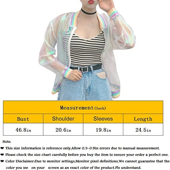 Women's Girls Hologram Rainbow Jacket Transparent Summer Sunscreen Jacket