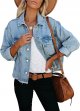 Women's denim jacket with brushed and washed buttons, short style with pockets