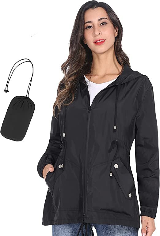 Women Packable Rain Jacket Waterproof Lightweight Raincoat Hooded for Hiking Outdoor Travel