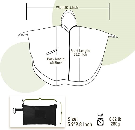 Rain Poncho Jacket Coat Hooded for Adults with Pockets